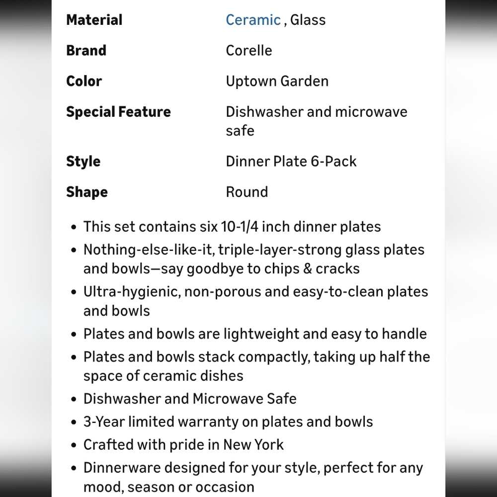 12 Corelle Uptown Garden Plates, 6 Appetizer & 6 Dinner, Black & White Floral - Picture 6 of 15